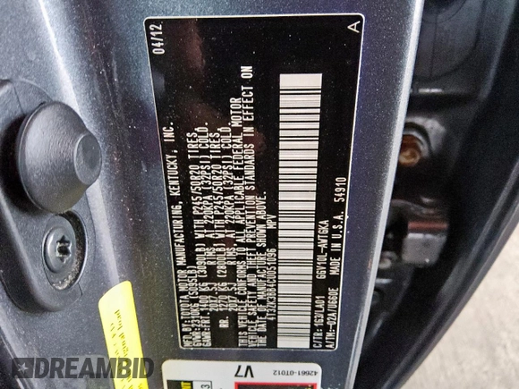2012 Toyota Venza LE with VIN 4T3ZK3BB4CU051096, listed as a Copart auction lot 58519915 with 151,927 mi miles and Clean title. Bid and sale history available at DreamBid. Image 13.
