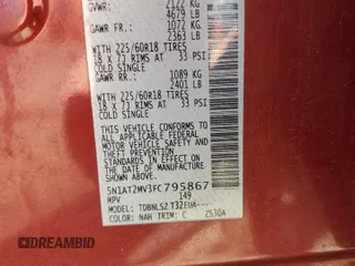 2015 Nissan Rogue SL z VIN 5N1AT2MV3FC795867, wystawiony jako Copart lot #54910715 z przebiegiem 99 328 mil mil oraz Szkoda całkowita • Salvage title. Historia ofert i sprzedaży dostępna na DreamBid. Obrazek 14.