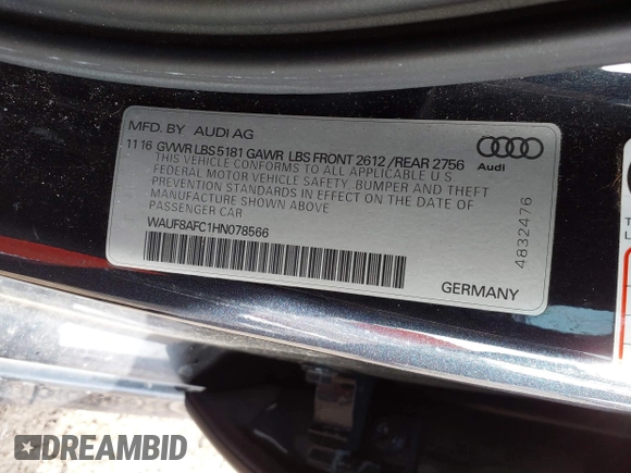 2017 Audi A6 Premium z VIN WAUF8AFC1HN078566, wystawiony jako IAAI lot #41265712 z przebiegiem 70 912 mil mil oraz . Historia ofert i sprzedaży dostępna na DreamBid. Obrazek 9.