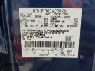 2010 Ford F-150 XL with VIN 1FTFX1CV1AFC03710, listed as a Copart auction lot 59748245 with 60,679 mi miles and Clean title. Bid and sale history available at DreamBid. Image 12.