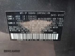 2022 Subaru Outback Premium с VIN 4S4BTADC2N3119504, выставлен на аукционе IAAI как лот 42584191 с пробегом 58 862 миль миль и . История ставок и продаж доступна на DreamBid. Изображение 9.