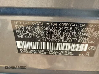 2012 Lexus IS 250 with VIN JTHBF5C20C5180233, listed as a IAAI auction lot 42718446 with 181,174 mi miles and . Bid and sale history available at DreamBid. Image 9.