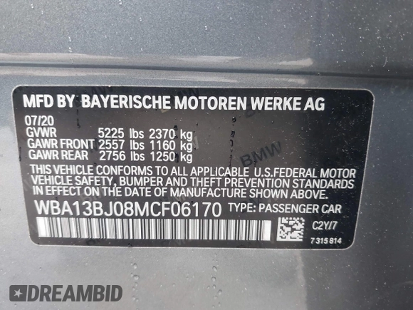 2021 BMW 5 Series 530i xDrive with VIN WBA13BJ08MCF06170, listed as a IAAI auction lot 42227277 with 21,985 mi miles and . Bid and sale history available at DreamBid. Image 9.