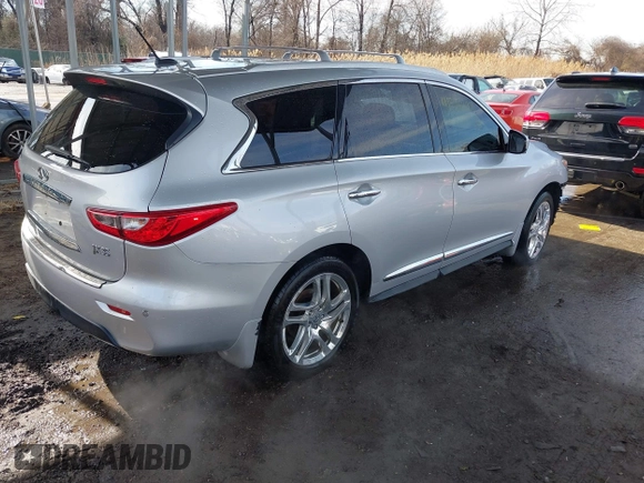 2013 Infiniti JX35 z VIN 5N1AL0MM3DC334693, wystawiony jako IAAI lot #41576207 z przebiegiem 113 677 mil mil oraz . Historia ofert i sprzedaży dostępna na DreamBid. Obrazek 4.