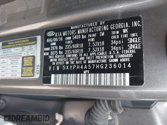 2017 Kia Sorento EX V6 with VIN 5XYPH4A57HG236014, listed as a IAAI auction lot 41602897 with 103,210 mi miles. Bid and sale history available at carsss.com. Image 9.