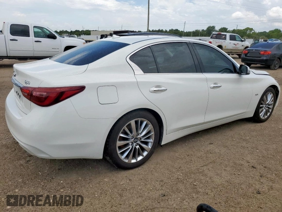2018 Infiniti Q50 Luxe with VIN JN1EV7AP9JM592281, listed as a Copart auction lot 63676555 with 40,249 mi miles and Salvage title. Bid and sale history available at DreamBid. Image 3.