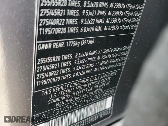 2017 Land Rover Range Rover with VIN SALGV5FE2HA360806, listed as a Copart auction lot 73036034 with 132,382 mi miles and Salvage title. Bid and sale history available at DreamBid. Image 12.
