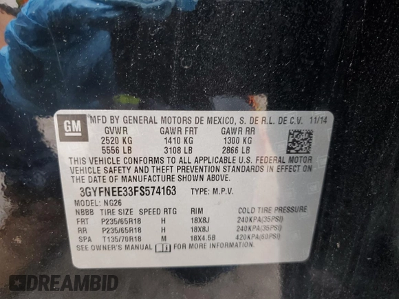 2015 Cadillac SRX Luxury Collection z VIN 3GYFNEE33FS574163, wystawiony jako Copart lot #56667985 z przebiegiem 103 697 mil mil oraz Szkody całkowita. Historia ofert i sprzedaży dostępna na DreamBid. Obrazek 14.