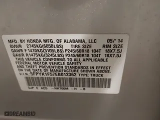 2014 Honda Ridgeline RTL with VIN 5FPYK1F57EB012362, listed as a IAAI auction lot 41078509 with 149,590 mi miles. Bid and sale history available at carsss.com. Image 9.