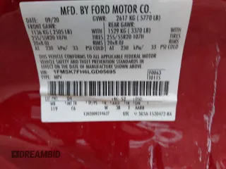 2020 Ford Explorer Limited с VIN 1FMSK7FH6LGD05695, выставлен на аукционе IAAI как лот 42165885 с пробегом 54 974 миль миль и . История ставок и продаж доступна на DreamBid. Изображение 9.