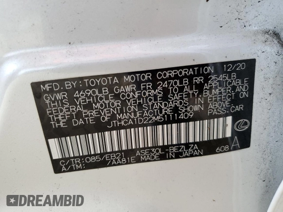 2021 Lexus IS 300 with VIN JTHCA1D22M5111409, listed as a Copart auction lot 60560445 with 21,589 mi miles and Non repairable. Bid and sale history available at DreamBid. Image 13.