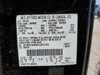 2003 Ford F-150 XL z VIN 2FTRX18W83CB15153, wystawiony jako Copart lot #52976575 z przebiegiem Nie podano mil oraz Szkoda całkowita • Salvage title. Historia ofert i sprzedaży dostępna na DreamBid. Obrazek 12.