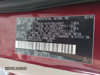 2005 Toyota Tundra Limited with VIN 5TBDT48145S483700, listed as a IAAI auction lot 42266915 with 205,150 mi miles and . Bid and sale history available at DreamBid. Image 9.