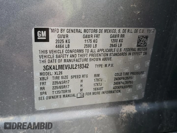 2018 GMC Terrain SLE with VIN 3GKALMEV9JL218342, listed as a Copart auction lot 52577485 with 74,361 mi miles and Salvage Title. Bid and sale history available at carsss.com. Image 14.