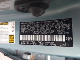 2016 Toyota Prius Four z VIN JTDKARFU5G3029149, wystawiony jako IAAI lot #41996311 z przebiegiem 225 296 mil mil oraz . Historia ofert i sprzedaży dostępna na DreamBid. Obrazek 9.