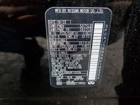 2024 Infiniti QX50 LUXE with VIN 3PCAJ5BBXRF102336, listed as a Copart auction lot 85695054 with 6,194 mi miles and Salvage Title. Bid and sale history available at carsss.com. Image 14.