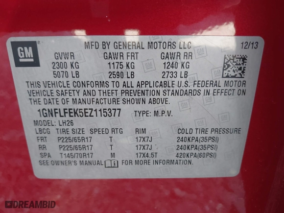 2014 Chevrolet Equinox LT with VIN 1GNFLFEK5EZ115377, listed as a IAAI auction lot 41770902 with 186,940 mi miles. Bid and sale history available at carsss.com. Image 9.