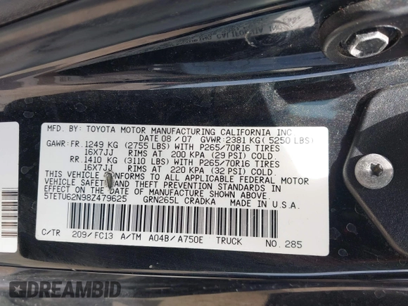 2008 Toyota Tacoma PreRunner с VIN 5TETU62N98Z479625, выставлен на аукционе IAAI как лот 42441116 с пробегом 159 837 миль миль и . История ставок и продаж доступна на DreamBid. Изображение 9.