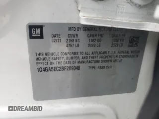 2011 Buick LaCrosse CX with VIN 1G4GA5EC2BF289048, listed as a Copart auction lot 87010444 with 216,536 mi miles and Salvage Title. Bid and sale history available at carsss.com. Image 12.