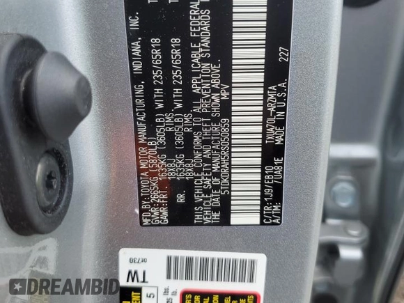 2024 Toyota Highlander LE with VIN 5TDKDRAH5RS050859, listed as a Copart auction lot 61609205 with 15,284 mi miles and Salvage title. Bid and sale history available at DreamBid. Image 13.
