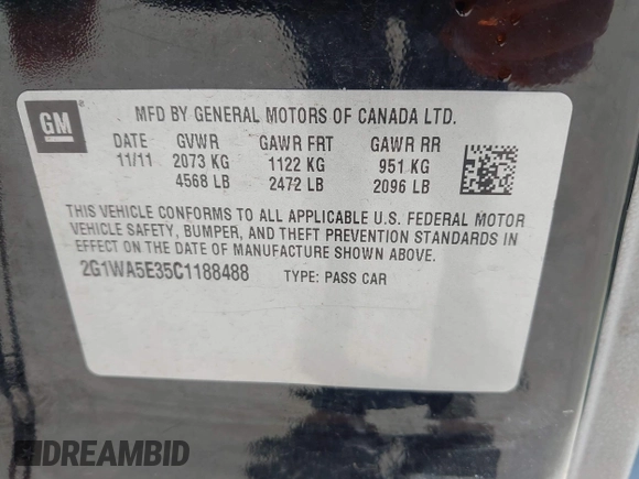 2012 Chevrolet Impala LS Retail with VIN 2G1WA5E35C1188488, listed as a IAAI auction lot 42262718 with 168,798 mi miles and . Bid and sale history available at DreamBid. Image 9.