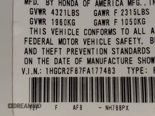 2015 Honda Accord EX-L with VIN 1HGCR2F87FA177483, listed as a IAAI auction lot 42230041 with 161,925 mi miles and . Bid and sale history available at DreamBid. Image 9.