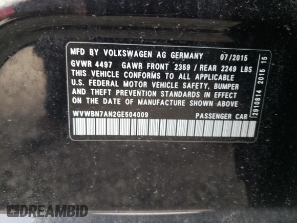 2016 Volkswagen CC Sport with VIN WVWBN7AN2GE504009, listed as a Copart auction lot 66606304 with 133,794 mi miles and Salvage Title. Bid and sale history available at carsss.com. Image 12.