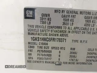 2015 GMC Yukon XL SLT with VIN 1GKS1HKC6FR178371, listed as a IAAI auction lot 41896486 with 159,282 mi miles. Bid and sale history available at carsss.com. Image 9.