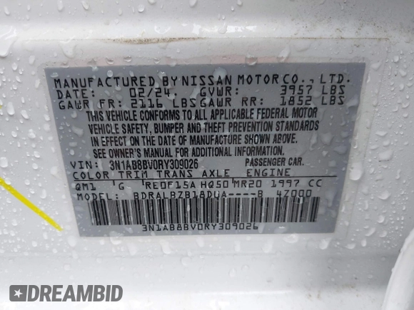 2024 Nissan Sentra S with VIN 3N1AB8BV0RY309026, listed as a IAAI auction lot 42232473 with 7,477 mi miles and . Bid and sale history available at DreamBid. Image 9.