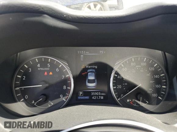 2021 Infiniti Q50 Luxe with VIN JN1EV7BR7MM755031, listed as a Copart auction lot 57383075 with 35,903 mi miles and Salvage title. Bid and sale history available at DreamBid. Image 9.