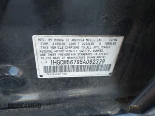 2005 Honda Accord EX with VIN 1HGCM56795A062339, listed as a IAAI auction lot 42154408 with 187,501 mi miles and . Bid and sale history available at DreamBid. Image 9.