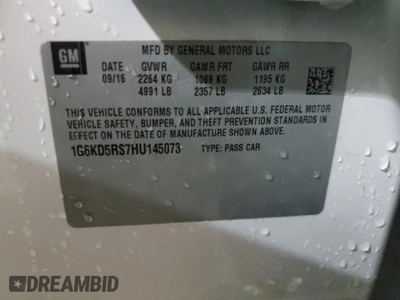 2017 Cadillac CT6 Luxury AWD with VIN 1G6KD5RS7HU145073, listed as a Copart auction lot 51009295 with 74,487 mi miles and Salvage title. Bid and sale history available at DreamBid. Image 13.