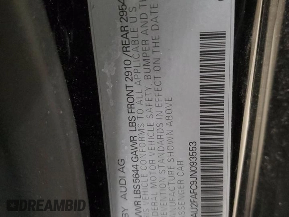 2018 Audi S7 Prestige z VIN WAU2FAFC9JN093553, wystawiony jako Copart lot #44968525 z przebiegiem 42 384 mil mil oraz Szkoda całkowita • Salvage title. Historia ofert i sprzedaży dostępna na DreamBid. Obrazek 12.