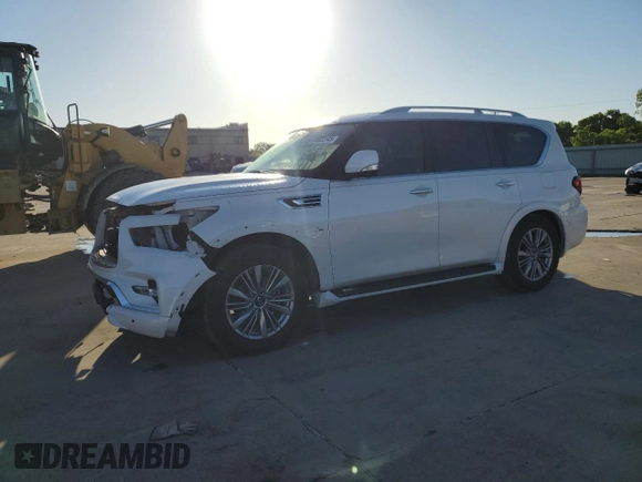2019 Infiniti QX80 LUXE with VIN JN8AZ2NF9K9684004, listed as a Copart auction lot 51022145 with 35,454 mi miles and Salvage Title. Bid and sale history available at carsss.com. Image 1.