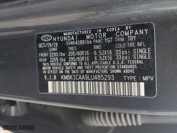 2020 Hyundai Kona SE with VIN KM8K1CAA9LU485293, listed as a Copart auction lot 48005895 with 137,003 mi miles and Salvage Title. Bid and sale history available at carsss.com. Image 13.