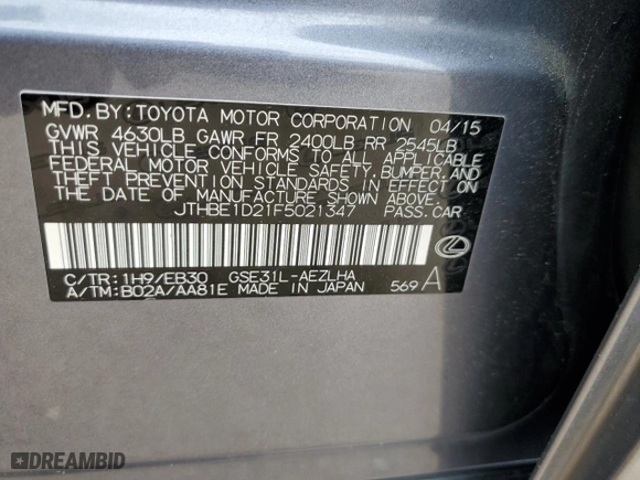 2015 Lexus IS 350 with VIN JTHBE1D21F5021347, listed as a Copart auction lot 50865885 with 151,773 mi miles and Salvage Title. Bid and sale history available at carsss.com. Image 12.