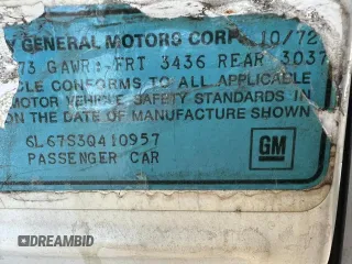 1973 Cadillac Eldorado z VIN 6L67S3Q410957, wystawiony jako Copart lot #64316435 z przebiegiem 74 584 mil mil oraz Czysty tytuł • Clean title. Historia ofert i sprzedaży dostępna na DreamBid. Obrazek 10.