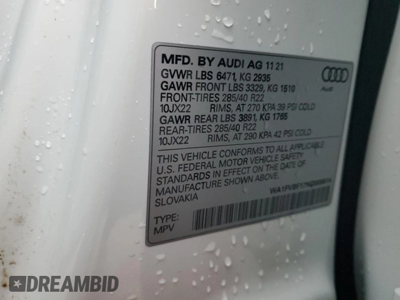 2022 Audi Q8 Prestige with VIN WA1FVBF17ND009814, listed as a Copart auction lot 83627874 with 16,294 mi miles and Salvage Title. Bid and sale history available at carsss.com. Image 12.