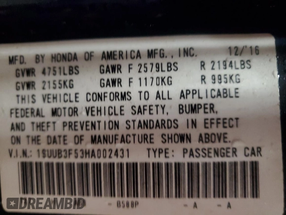 2017 Acura TLX V6 w/Technology Pkg with VIN 19UUB3F53HA002431, listed as a Copart auction lot 84691574 with 186,287 mi miles and Salvage title. Bid and sale history available at DreamBid. Image 12.
