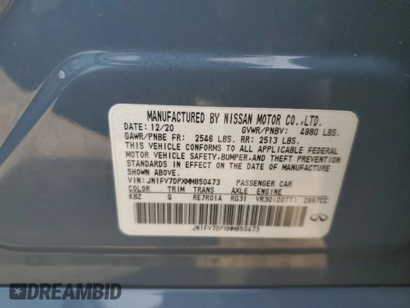 2021 Infiniti Q50 Red Sport 400 with VIN JN1FV7DPXMM850473, listed as a Copart auction lot 67663204 with 63,692 mi miles and Salvage Title. Bid and sale history available at DreamBid. Image 14.