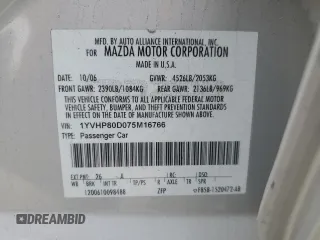 2007 Mazda 6 S Sport VE with VIN 1YVHP80D075M16766, listed as a Copart auction lot 42512665 with 213,967 mi miles and Salvage Title. Bid and sale history available at DreamBid. Image 12.