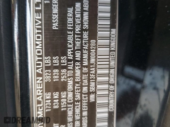 2018 McLaren 570S z VIN SBM13FAA1JW004280, wystawiony jako Copart lot #63609654 z przebiegiem 22 596 mil mil oraz Szkody całkowita. Historia ofert i sprzedaży dostępna na DreamBid. Obrazek 12.