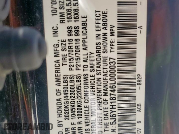 2006 Honda Element EX-P with VIN 5J6YH18746L000037, listed as a Copart auction lot 54097195 with 201,177 mi miles and Salvage Title. Bid and sale history available at DreamBid. Image 13.