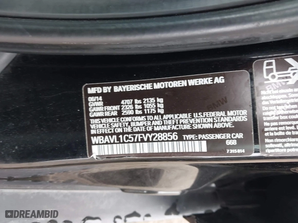 2015 BMW X1 xDrive28i with VIN WBAVL1C57FVY28856, listed as a IAAI auction lot 41695075 with 96,264 mi miles. Bid and sale history available at carsss.com. Image 9.