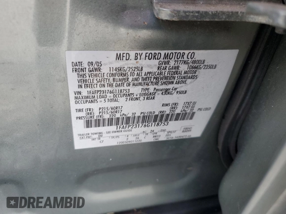 2006 Ford Five Hundred SE with VIN 1FAFP23176G118753, listed as a Copart auction lot 77145254 with 68,719 mi miles and Non Repairable. Bid and sale history available at carsss.com. Image 13.