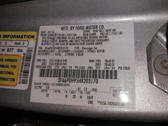 2017 Ford Fusion SE with VIN 3FA6P0H95HR203170, listed as a IAAI auction lot 41569303 with 143,287 mi miles. Bid and sale history available at carsss.com. Image 9.