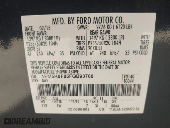 2015 Ford Explorer Limited z VIN 1FM5K8F85FGB93768, wystawiony jako IAAI lot #42199278 z przebiegiem 121 441 mil mil oraz . Historia ofert i sprzedaży dostępna na DreamBid. Obrazek 9.