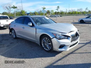 2018 Infiniti Q50 2.0t LUXE with VIN JN1CV7APXJM240026, listed as a IAAI auction lot 41432452 with 97,247 mi miles. Bid and sale history available at carsss.com. Image 1.