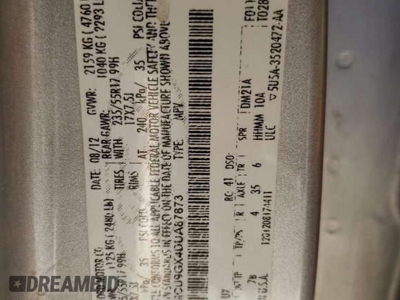 2013 Ford Escape SE with VIN 1FMCU9GX4DUA87873, listed as a Copart auction lot 83202864 with Not provided miles and Clean title. Bid and sale history available at DreamBid. Image 13.