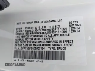 2019 Honda Ridgeline RTL z VIN 5FPYK2F54KB007184, wystawiony jako IAAI lot #42092183 z przebiegiem Nie podano mil oraz . Historia ofert i sprzedaży dostępna na DreamBid. Obrazek 9.